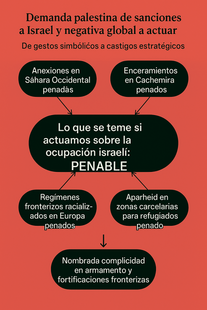 Palestina como precedente: castigar la ocupación aquí es denunciarla en todas partes. Este mapa traza el temor a la responsabilidad universal, desde el Sáhara Occidental hasta las zonas carcelarias para refugiados.