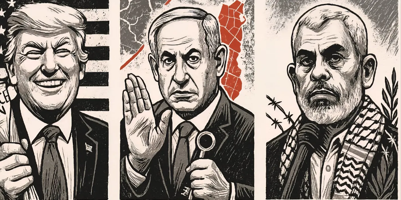 Tres caras del plan de Gaza: imposición, control, rechazo. Un tríptico de poder, provocación y resistencia.